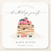 かわいいフルーツパンケーキ水彩任意の年齢誕生日 スクエアペーパーコースター (正面)