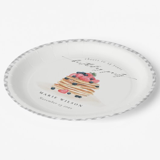 かわいいフルーツパンケーキ水彩任意の年齢誕生日 ペーパープレート (アングル)