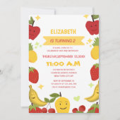 かわいいフルーツユニークをテーマにした子どもの誕生日 招待状 (正面)