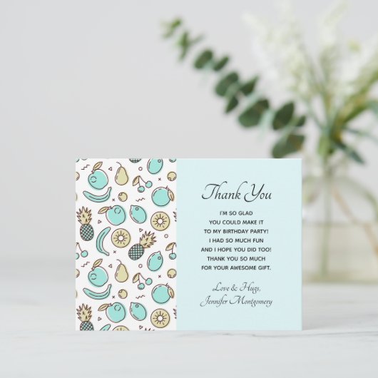 かわいいフルーツ柄のサマーテーマのサンキューカード ポストカード (スタンド正面)