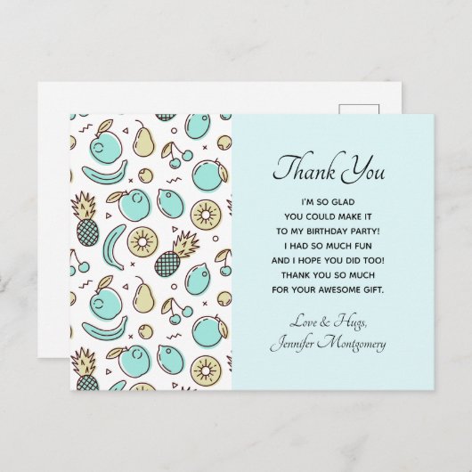 かわいいフルーツ柄のサマーテーマのサンキューカード ポストカード (正面/裏面)