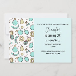 かわいいフルーツ柄のサマーテーマのバーチャル誕生日 招待状