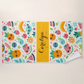 かわいいフルーツ柄 個人名入れ 夏 ビーチタオル (正面)