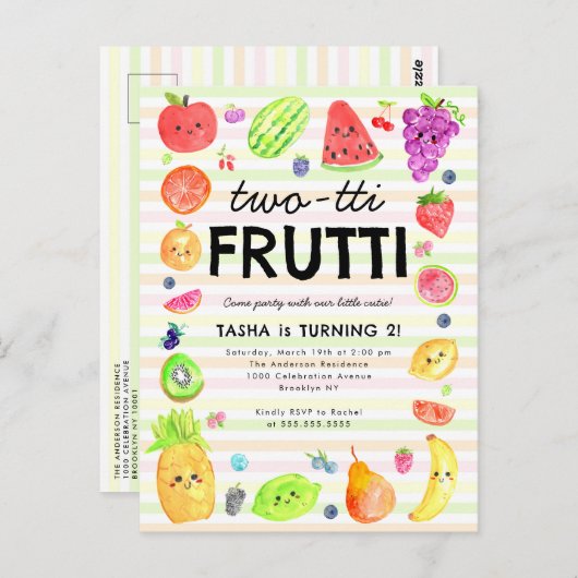 かわいいフルーティ夏のフルーツ2nd誕生日 ポストカード (正面/裏面)