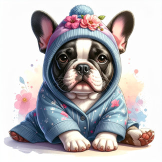かわいいフレンチブルドッグの子犬ステッカー スクエアシール