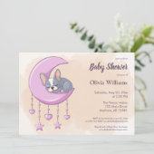 かわいいフレンチブルドッグの子犬 ピンクムーンベイビーシャワー 招待状 (スタンド正面)