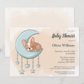 かわいいフレンチブルドッグの子犬 ブルームーンベイビーシャワー 招待状 (正面/裏面)