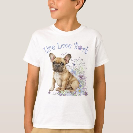 かわいいフレンチブルドッグの花 Tシャツ (正面)