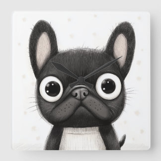 かわいいフレンチブルドッグウォールクロック スクエア壁時計