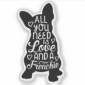 かわいいフレンチブルドッグラブステッカー シール (正面)