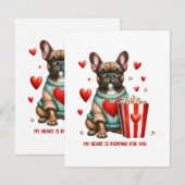 かわいいフレンチブルドッグ バレンタインデーのハート エンクロージャーカード (正面/裏面)