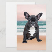 かわいいフレンチブルドッグ ビーチ 陽 光 水 便箋 (正面/裏面)