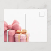 かわいいフレンチブルドッグ、ピンクのドレス、誕生日ケーキ ポストカード (裏面)