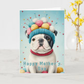 かわいいフレンチブルドッグ、ヤーンクラウンCX8カスタムマザー カード (黄色い花)