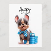 かわいいフレンチブルドッグ、青い服を着た面白い犬 ポストカード (正面)