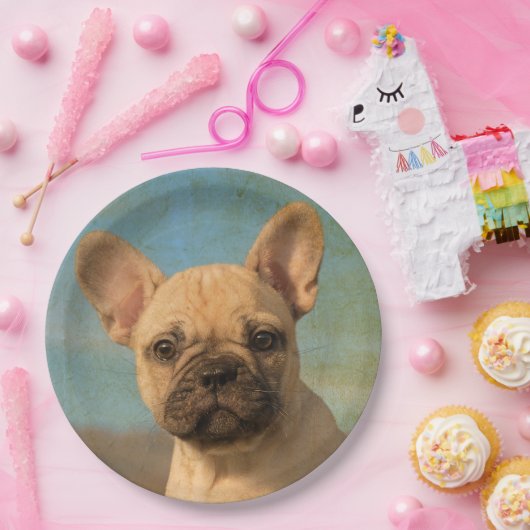 かわいいフレンチ・ブルドッグの子犬のヴィンテージ、幸せなパーティー ペーパープレート (パーティー)