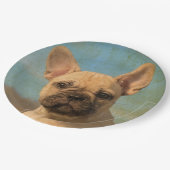 かわいいフレンチ・ブルドッグの子犬のヴィンテージ、幸せなパーティー ペーパープレート (アングル)