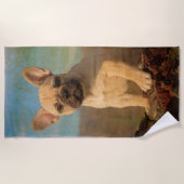 かわいいフレンチ・ブルドッグの子犬-おもしろい犬のヘッド写真/ ビーチタオル (正面)