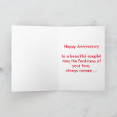 かわいいフレンチ・ブルドッグの赤いハート記念日カード カード (内部)