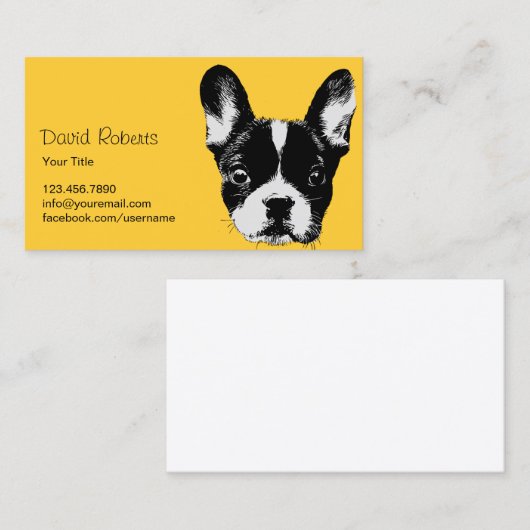 かわいいフレンチ・ブルドッグペット着席のペットの世話 名刺 (正面/裏面)