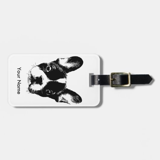 かわいいフレンチ・ブルドッグ犬の顔の名前をカスタムする ラゲッジタグ (正面横)