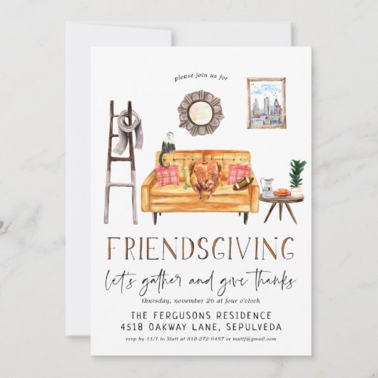 かわいいフレンドシフィングサンクスギビングディナー招待状 招待状 (正面)