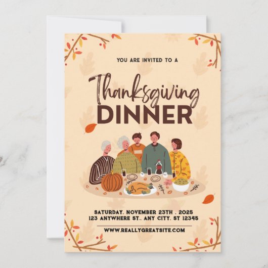 かわいいフレンドシフィングサンクスギビングディナー招待状 招待状 (正面)