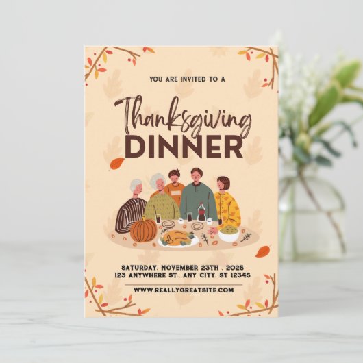 かわいいフレンドシフィングサンクスギビングディナー招待状 招待状 (スタンド正面)