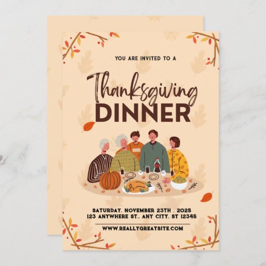 かわいいフレンドシフィングサンクスギビングディナー招待状 招待状 (正面/裏面)