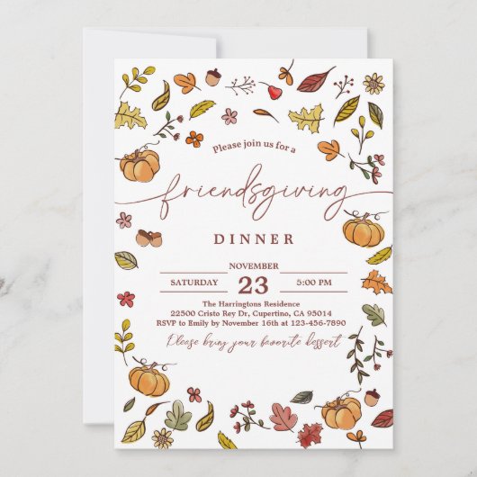 かわいいフレンドシフィングサンクスギビングディナー招待状 招待状 (正面)