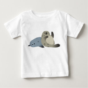 かわいいフレンドリーマンガハーバーシールベビーTシャツ ベビーTシャツ