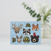 かわいいフレンドリー動物と森 ポストカード (スタンド正面)