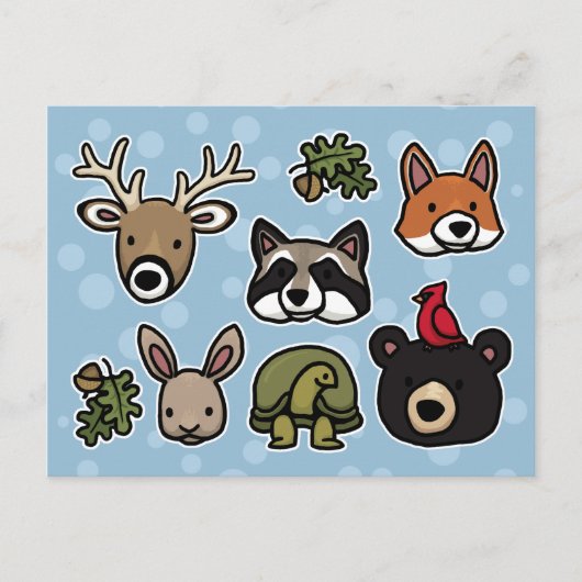 かわいいフレンドリー動物と森 ポストカード (正面)
