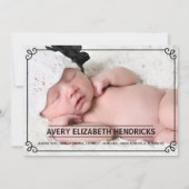 かわいいフレームオーバーレイの写真の誕生アナウンス 案内状 (正面)