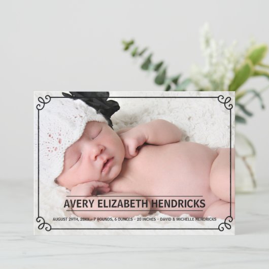 かわいいフレームオーバーレイの写真の誕生アナウンス 案内状 (スタンド正面)