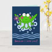 かわいいフロギーと恋カスタム文字 カード (黄色い花)