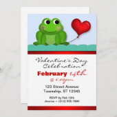 かわいいフロギーハートバレンタインデー招待状 招待状 (正面/裏面)