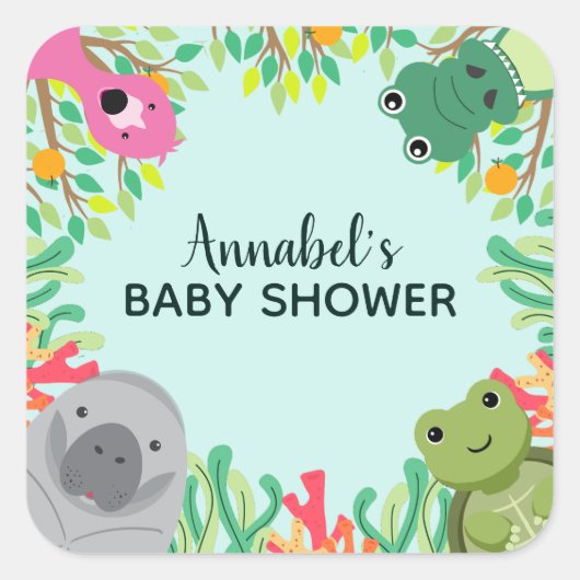 かわいいフロリダの動物の赤ちゃんシャワー スクエアシール (正面)