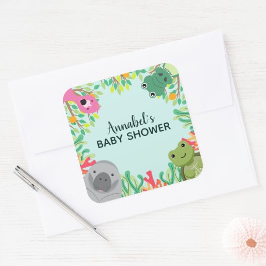 かわいいフロリダの動物の赤ちゃんシャワー スクエアシール (封筒)