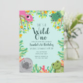 かわいいフロリダの動物 ワイルドワン キッズ誕生日 招待状 (スタンド正面)