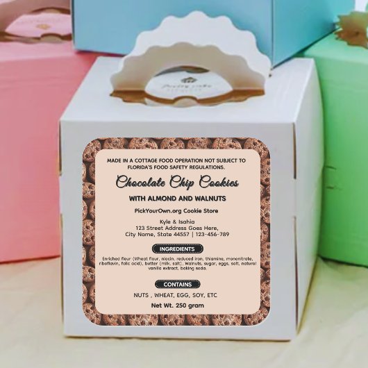 かわいいフロリダコテージ食品ラベル | クッキー スクエアシール