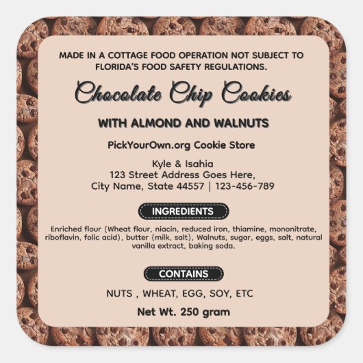 かわいいフロリダコテージ食品ラベル | クッキー スクエアシール (正面)