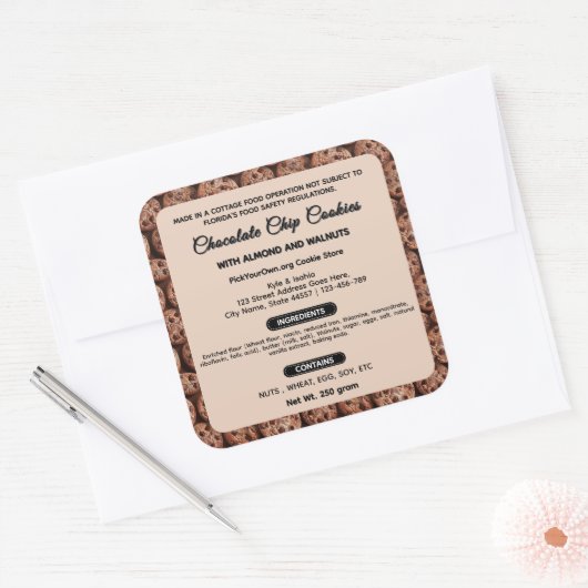 かわいいフロリダコテージ食品ラベル | クッキー スクエアシール (封筒)