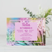かわいいフローラとレインドロップ誕生日パーティーの招待状 招待状 (スタンド正面)