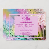 かわいいフローラとレインドロップ誕生日パーティーの招待状 招待状 (正面/裏面)