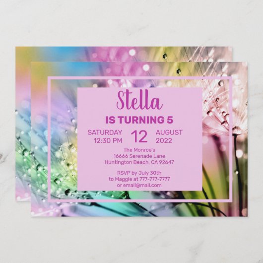 かわいいフローラとレインドロップ誕生日パーティーの招待状 招待状 (正面/裏面)