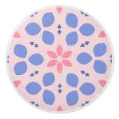 かわいいフローラに明るいピンクの花と青モダン セラミックノブ (正面)