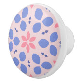 かわいいフローラに明るいピンクの花と青モダン セラミックノブ (右)