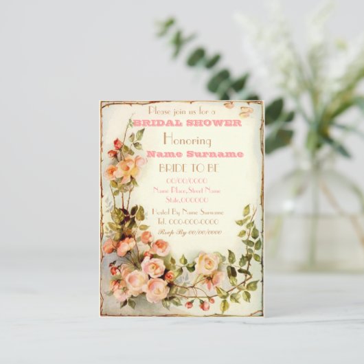かわいいフローラのシャワー招待状 インビテーションポストカード (スタンド正面)