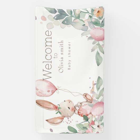 かわいいフローラの小さなバニーの赤ちゃんシャワー 横断幕 (縦)